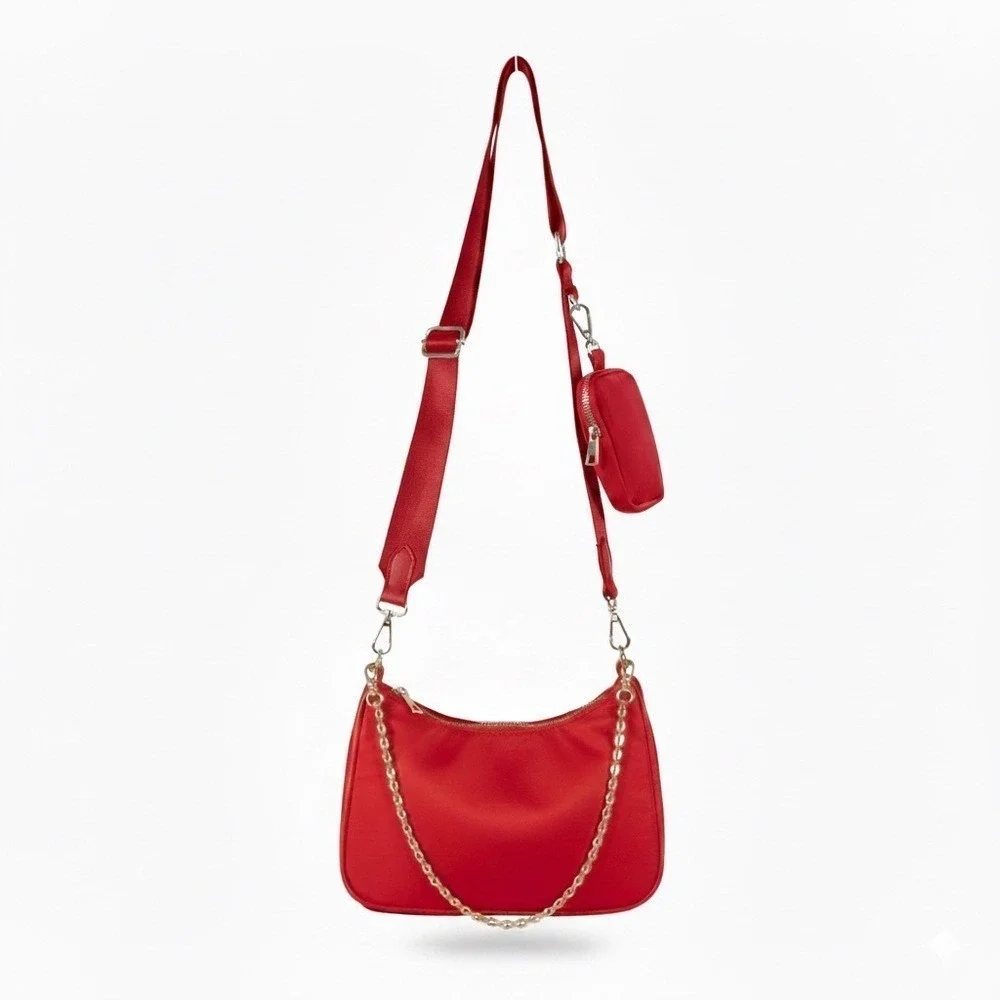 NWT Multi-Pouch Solid Crossbody Bag RedUtility Chain Strap Size OS